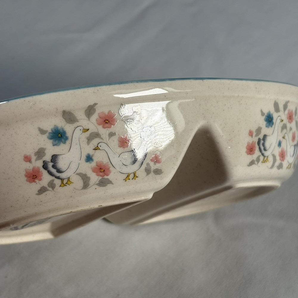 Action Divided Serving Dish Country Classics Geese Floral 8x5.75" Stoneware 80s